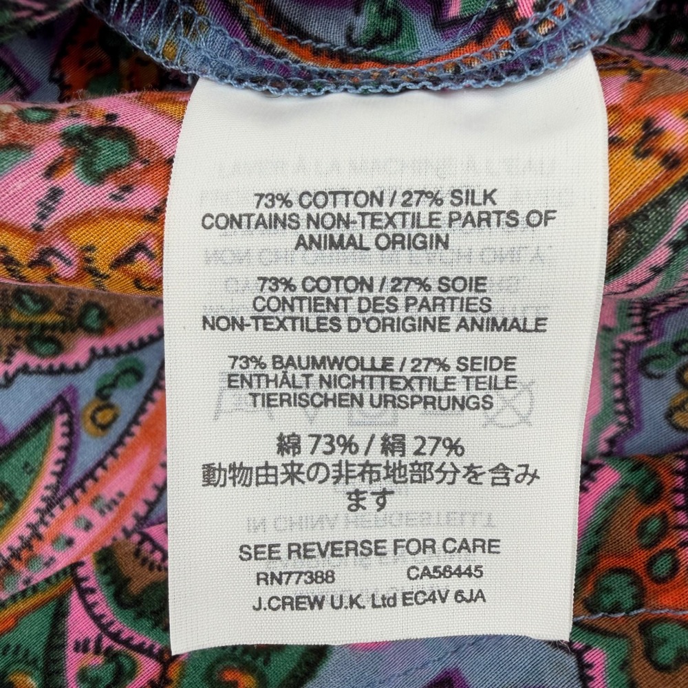 J.Crew Paisley Blouse Womens 0P Petite Pink Blue Split Neck Long Sleeve Top - Picture 7 of 10